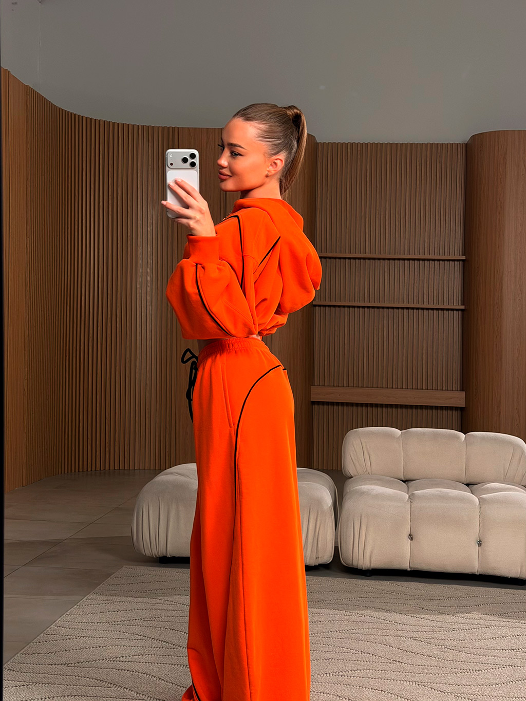 Зип - худи с декоративным кантом, оранжевый - Фото 1