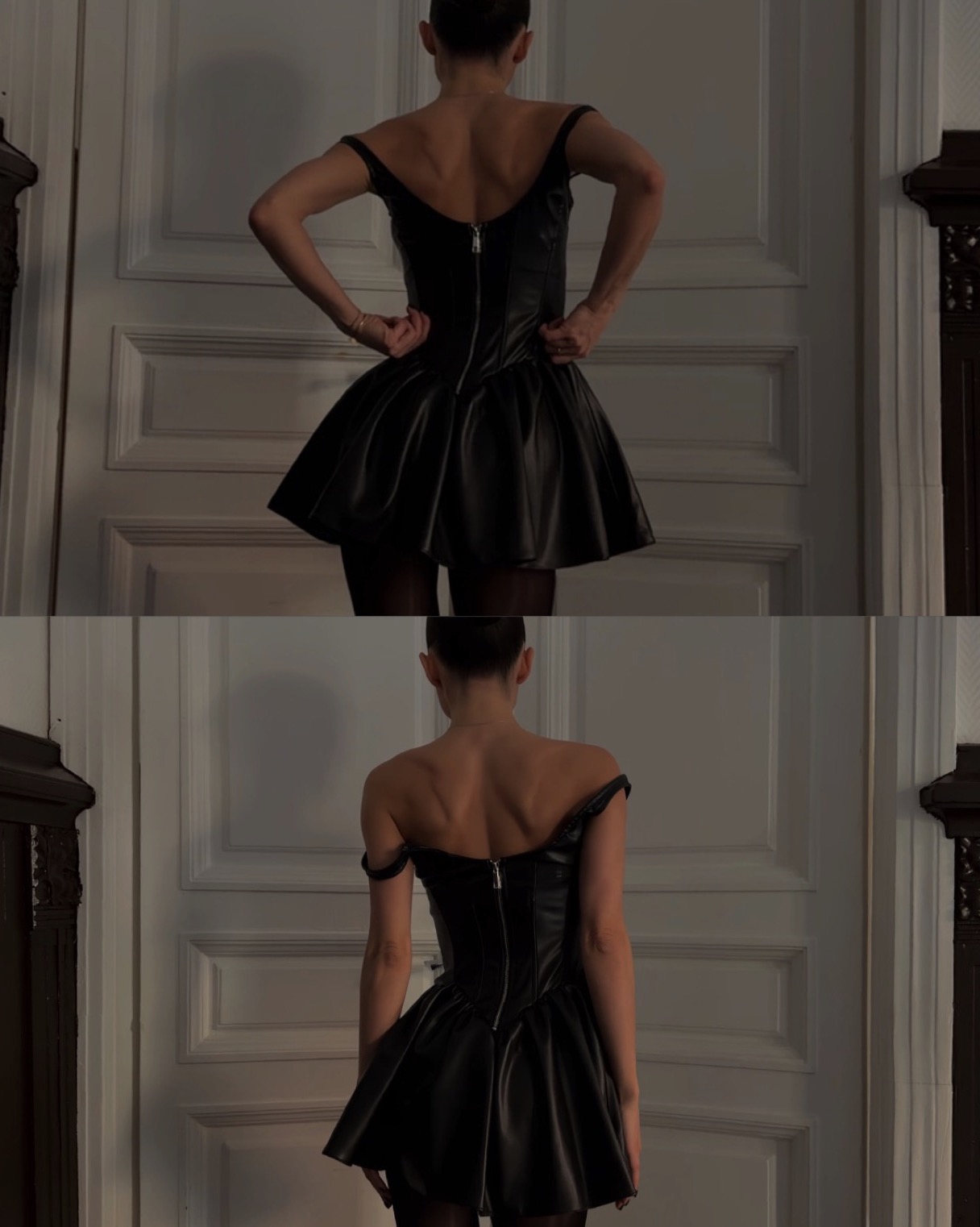 Платье - пачка из экокожи, черный - Фото 5