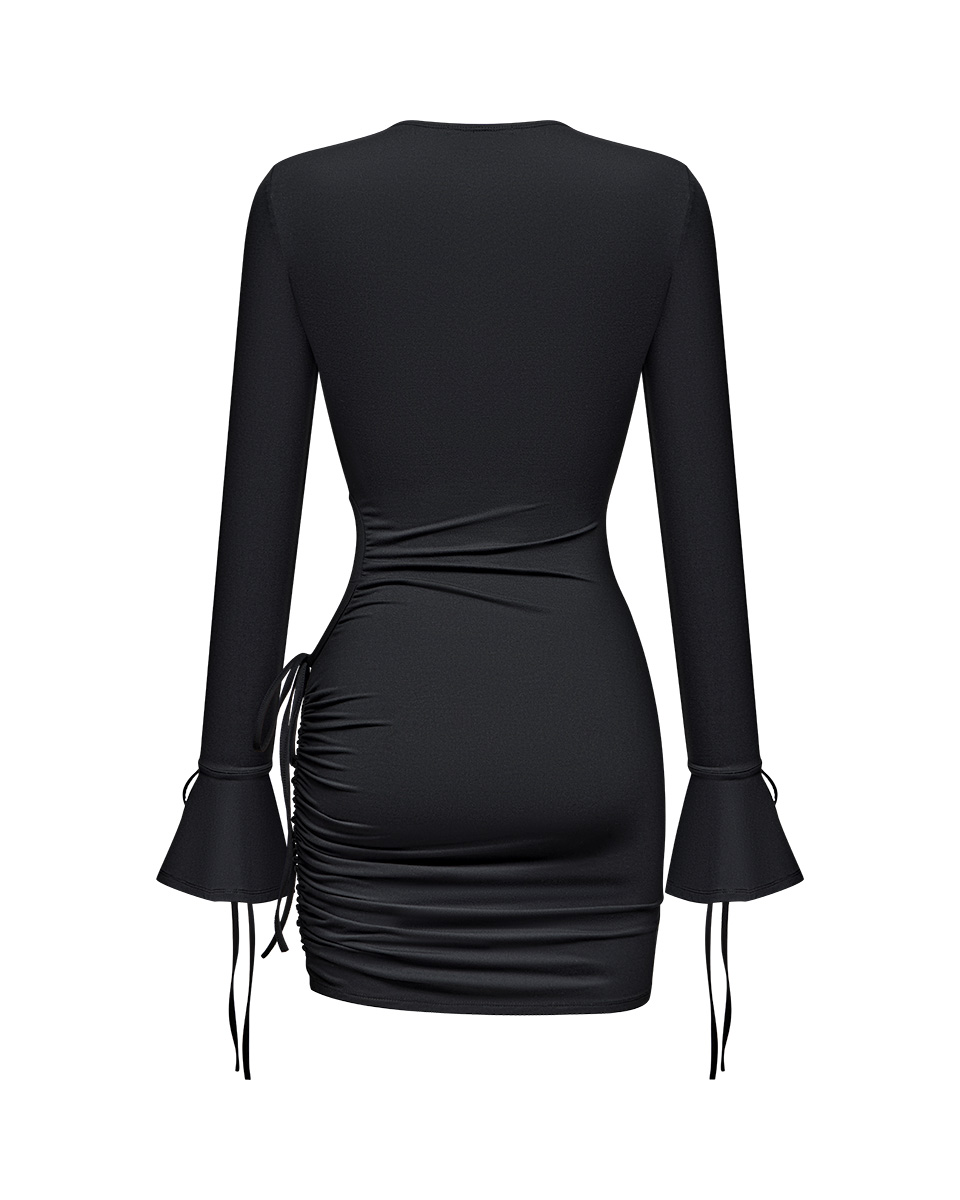 Платье мини с боковым вырезом, черный - Фото 2