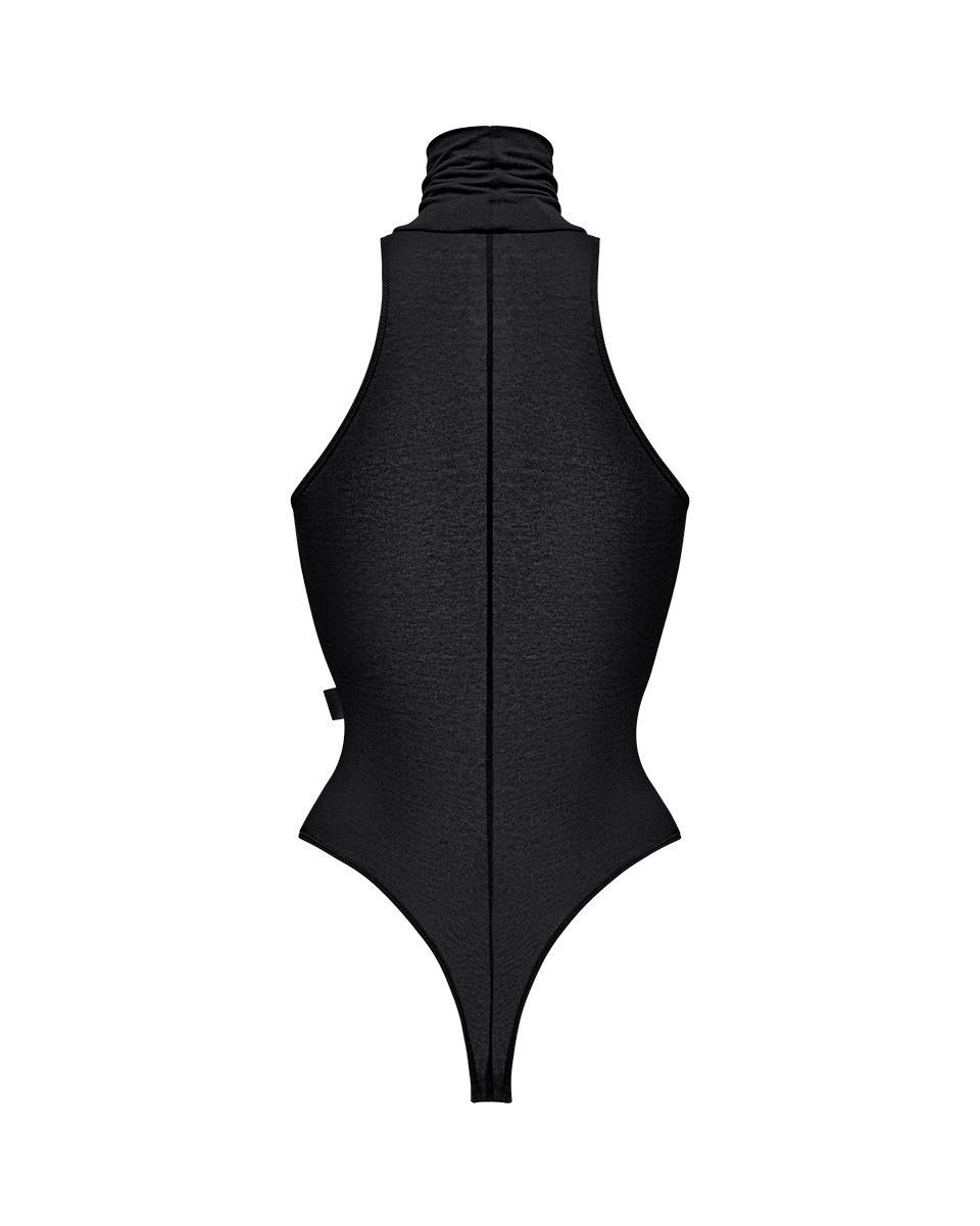 Боди халтер, прозрачно-черный - Фото 3