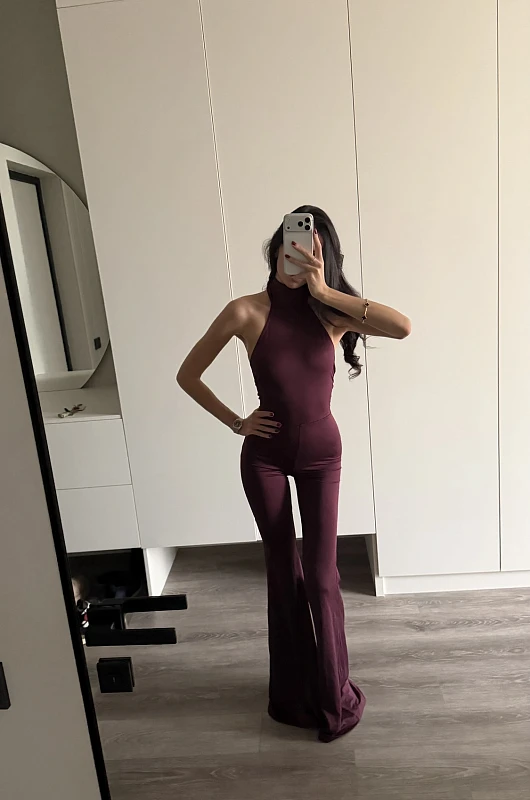 Комбинезон халтер, винный - Фото 4