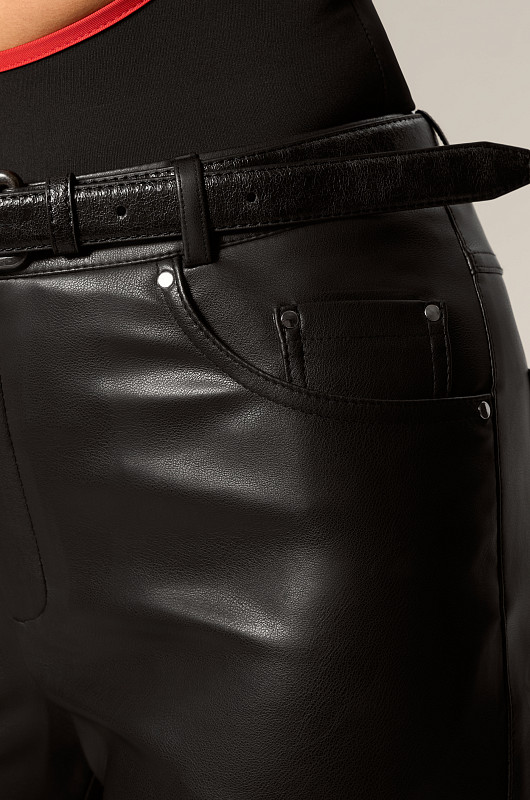 Брюки из экокожи SVYATAYA, черный - Фото 5