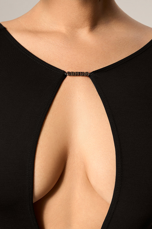 Боди с глубоким вырезом, черный - Фото 2