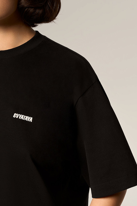 Футболка с акцентными плечами, черный - Фото 3