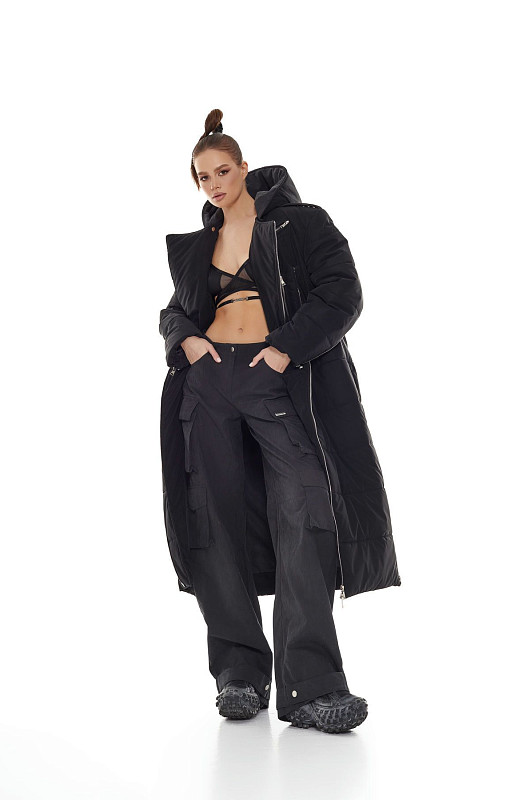 Пуховик - косуха длины макси, черный - Фото 10