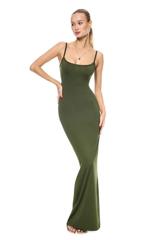 Платье с бретелями длины макси, хаки - Фото 1