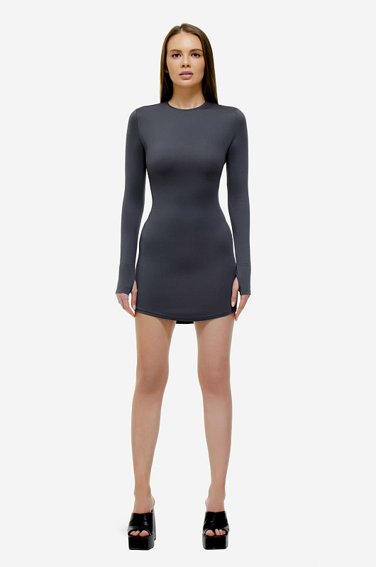 Платье мини из бифлекса, графитовый - Фото 4