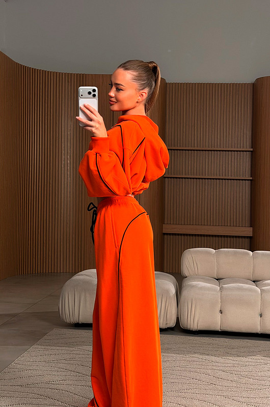 Зип - худи с декоративным кантом, оранжевый - Фото 1