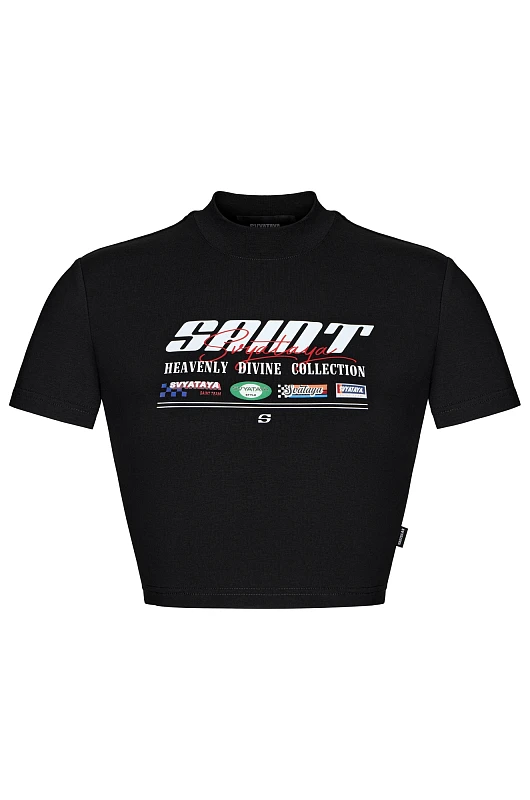 Кроп - футболка с высокой горловиной, черный - Фото 1