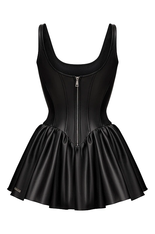 Платье - пачка из экокожи, черный - Фото 2