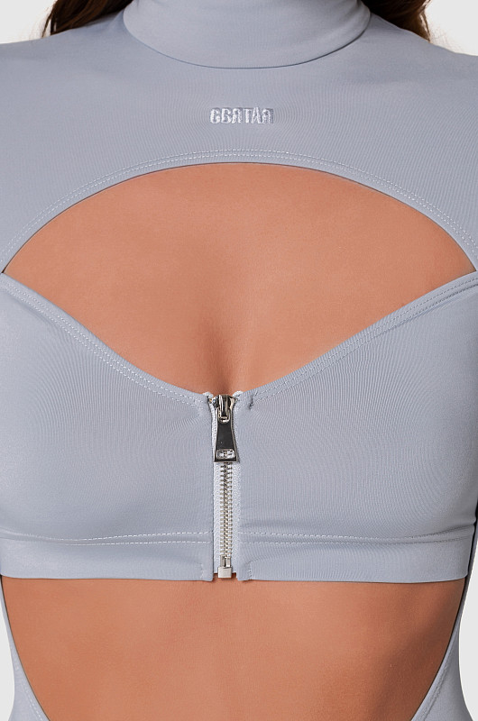 Комбинезон с декоративными молниями, серый - Фото 6