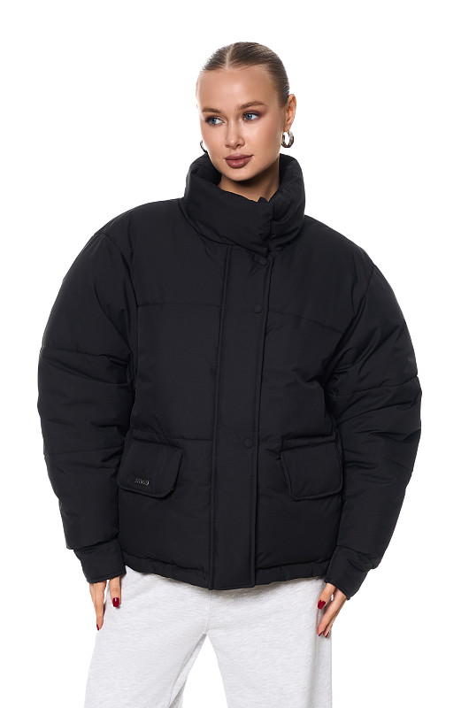 Пуховик укороченный, черный - Фото 3