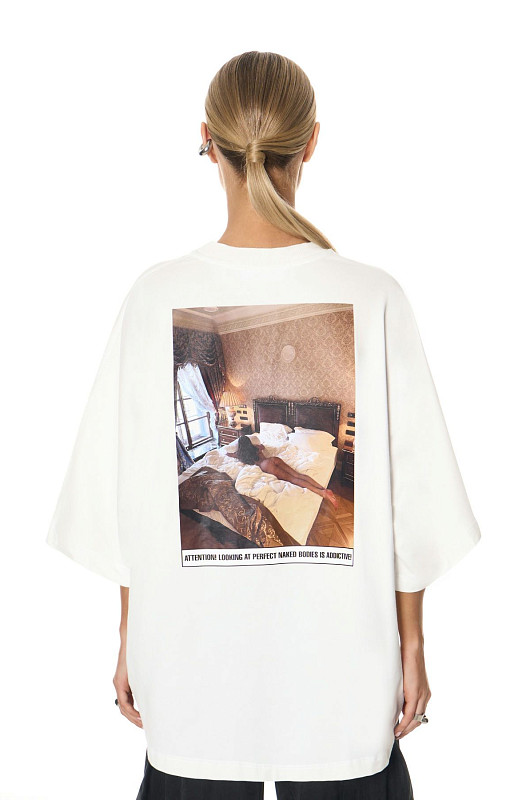 Футболка oversize с иллюстрацией, молочный - Фото 3