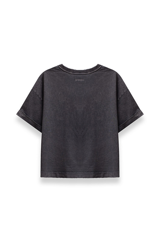 Футболка с акцентной деталью, серая варка - Фото 2