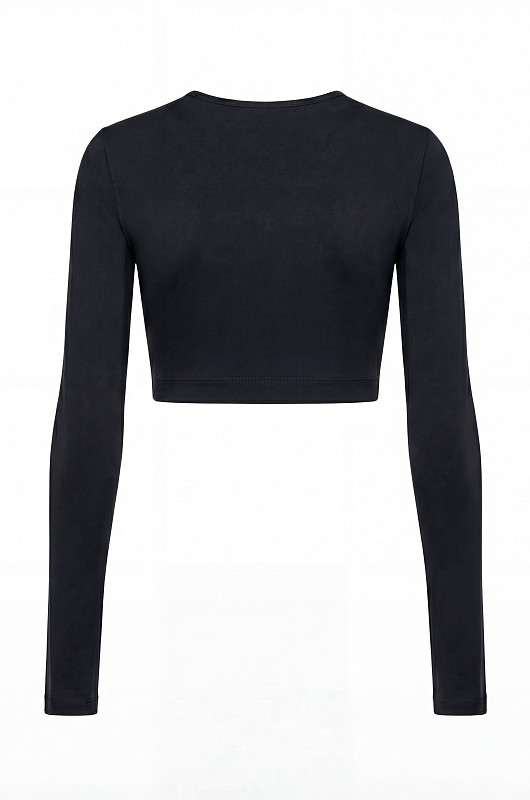 Лонгслив укороченый, черный - Фото 2