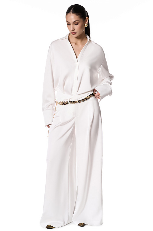 Брюки с асимметричным поясом, молочный - Фото 1