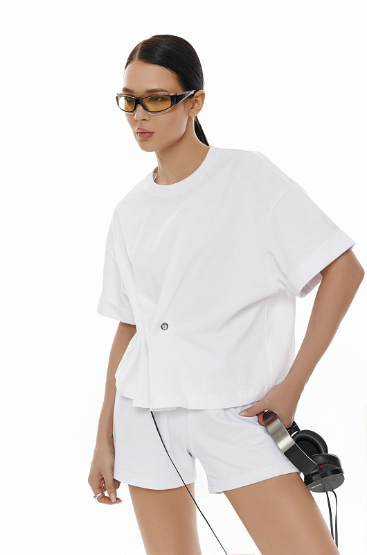 Футболка с акцентной деталью, белый - Фото 3