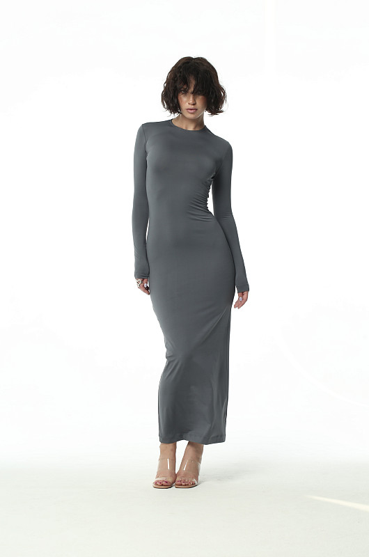 Платье макси из бифлекса, графитовый - Фото 1