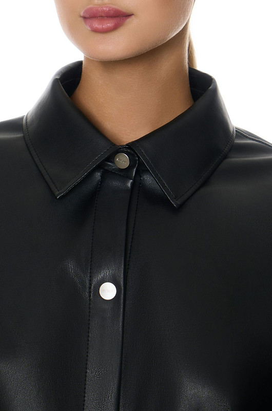 Рубашка из экокожи, черный - Фото 4
