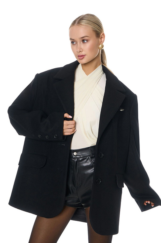 Пиджак - пальто, черный - Фото 6