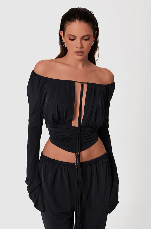Топ с драпировкой, черный - Фото 2
