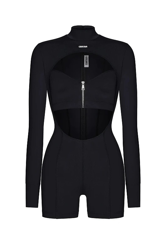 Комбинезон с декоративными молниями, черный - Фото 1