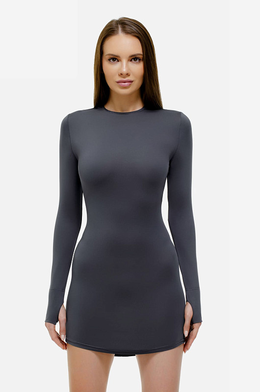 Платье мини из бифлекса, графитовый - Фото 1