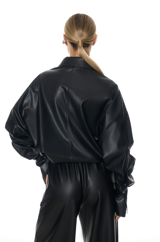 Рубашка из экокожи, черный - Фото 2