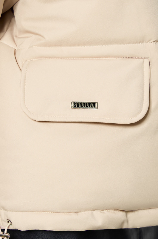 Пуховик укороченный, молочный - Фото 8