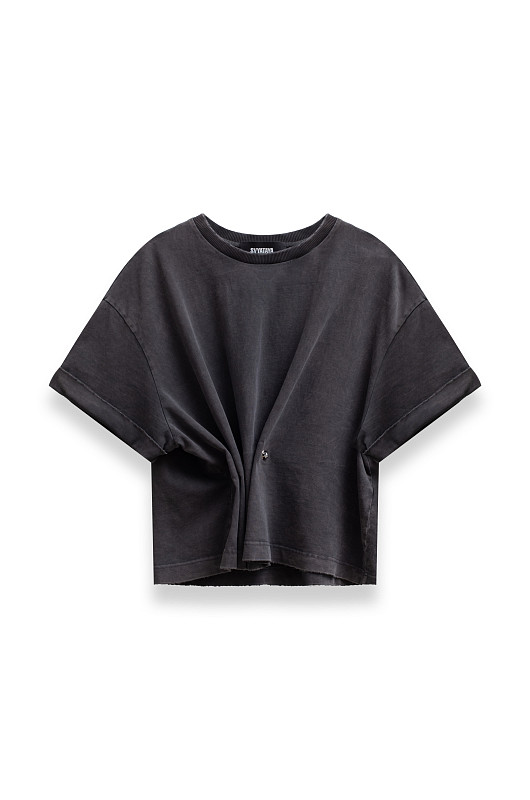 Футболка с акцентной деталью, серая варка - Фото 1