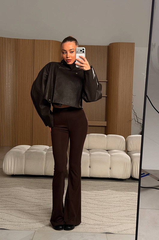 Бомбер oversize из экокожи, шоколадный - Фото 4