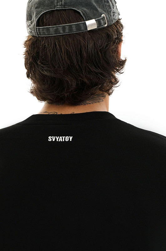 Свитшот с вышивкой, черный - Фото 4