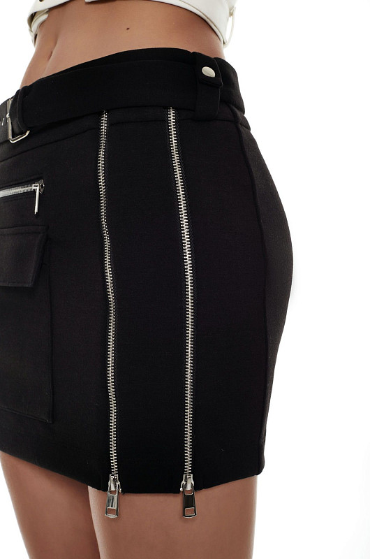 Юбка мини с карманом, черный - Фото 4