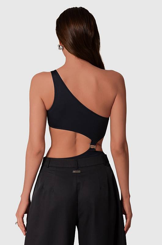 Боди на одно плечо, черный - Фото 2