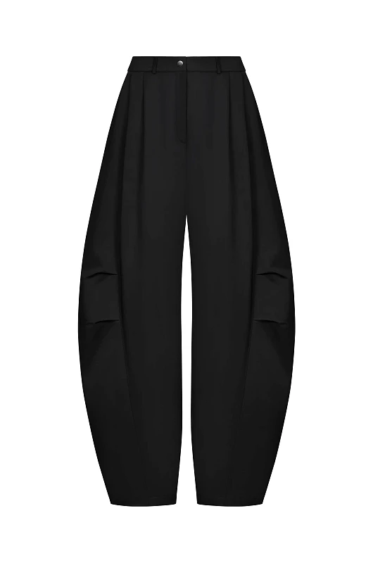 Брюки объемные с защипами, черный - Фото 1