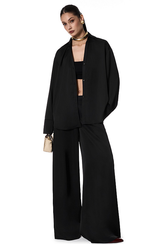 Брюки с асимметричным поясом, черный - Фото 5