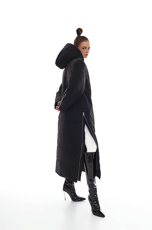 Пуховик - косуха длины макси, черный - Фото 7