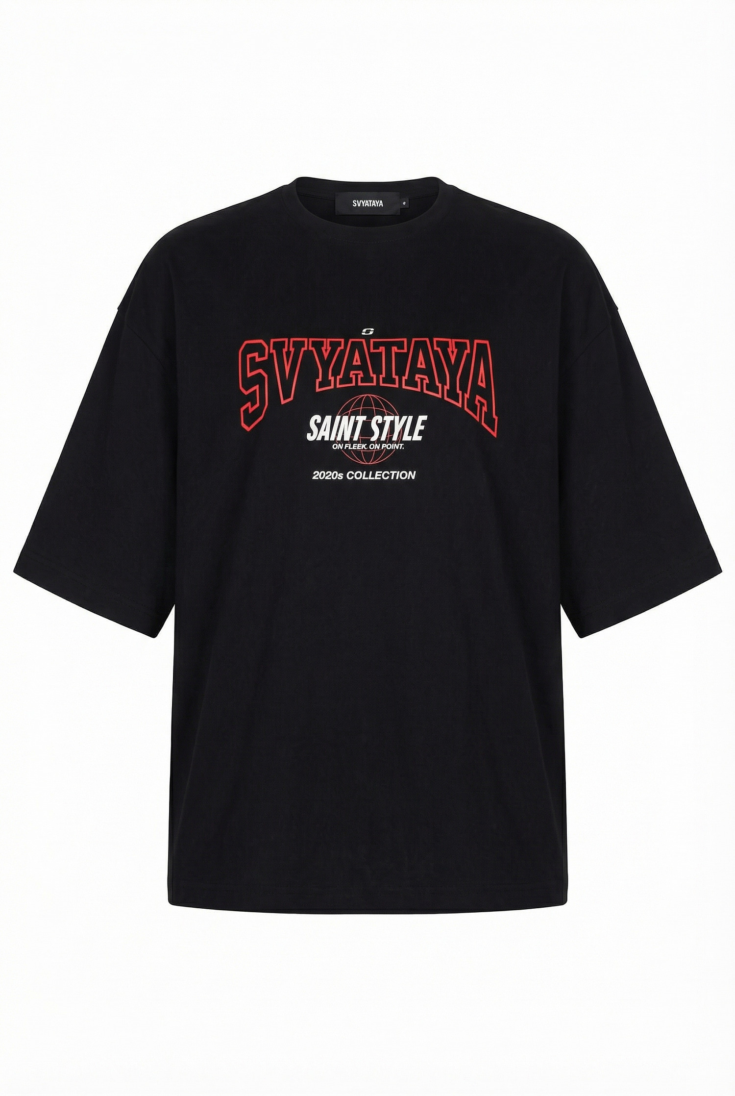 Футболка oversize с красным принтом, черный - Фото 2