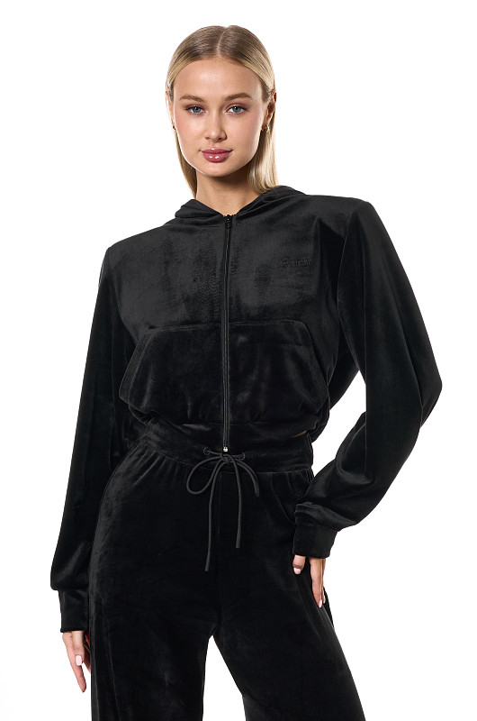 Зип - худи из велюра SVYATAYA, черный - Фото 1