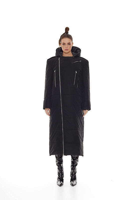 Пуховик - косуха длины макси, черный - Фото 8