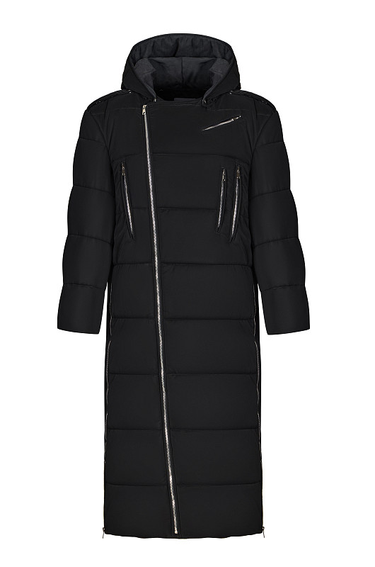 Пуховик - косуха длины макси, черный - Фото 1