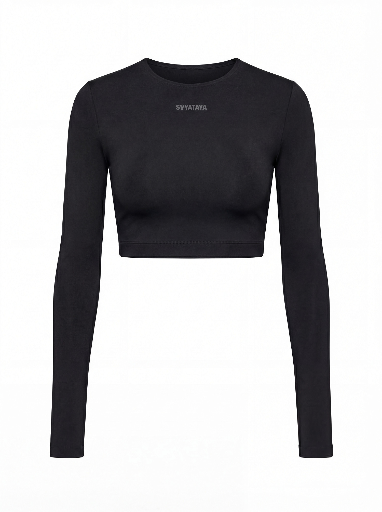 Лонгслив укороченый, черный - Фото 2