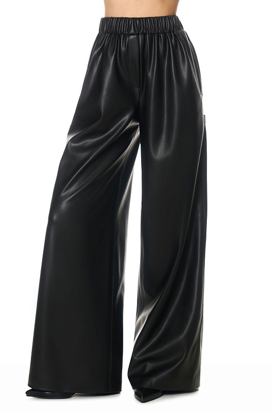 Брюки из экокожи прямого силуэта, черный - Фото 3