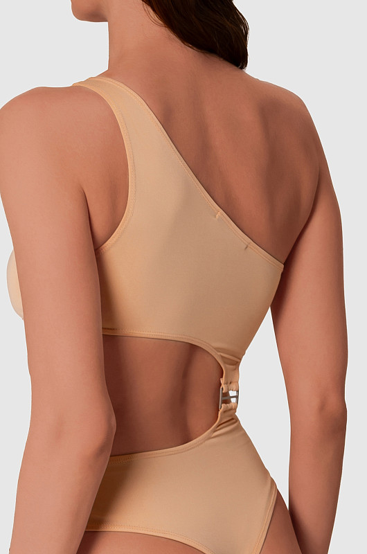 Боди на одно плечо, бежевый - Фото 2