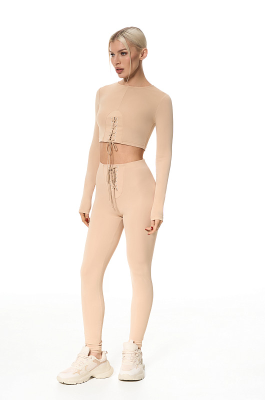 Леггинсы со шнуровкой, бежевый - Фото 1