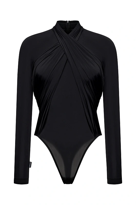 Боди с драпировкой, черный - Фото 1
