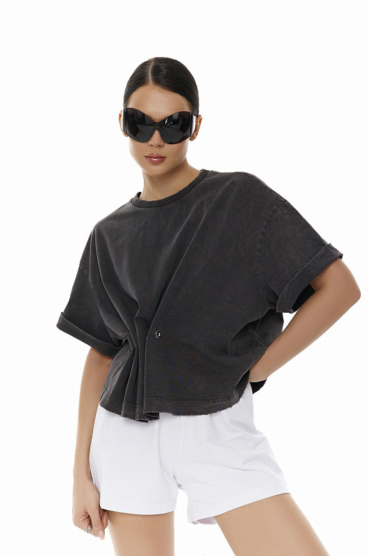 Футболка с акцентной деталью, серая варка - Фото 3