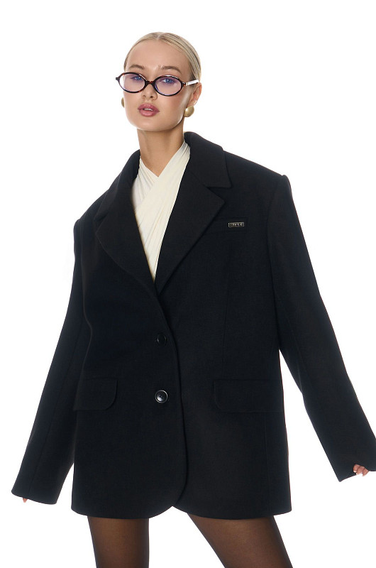 Пиджак - пальто, черный - Фото 5