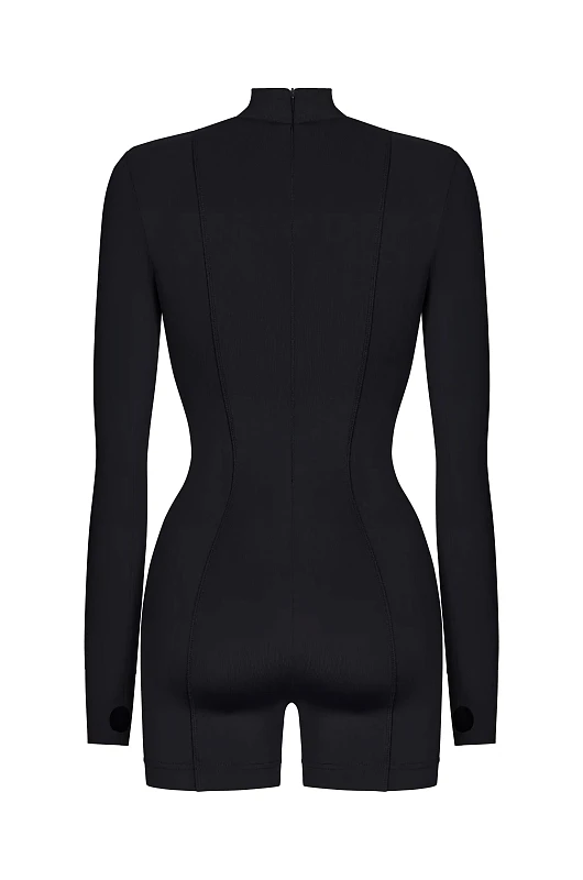 Комбинезон с декоративными молниями, черный - Фото 2