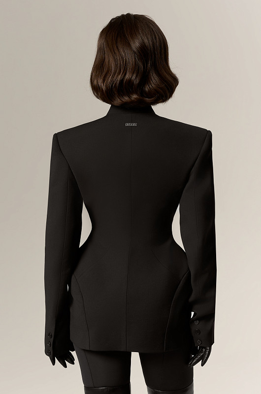 Жакет с акцентной линией бедер, черный - Фото 2